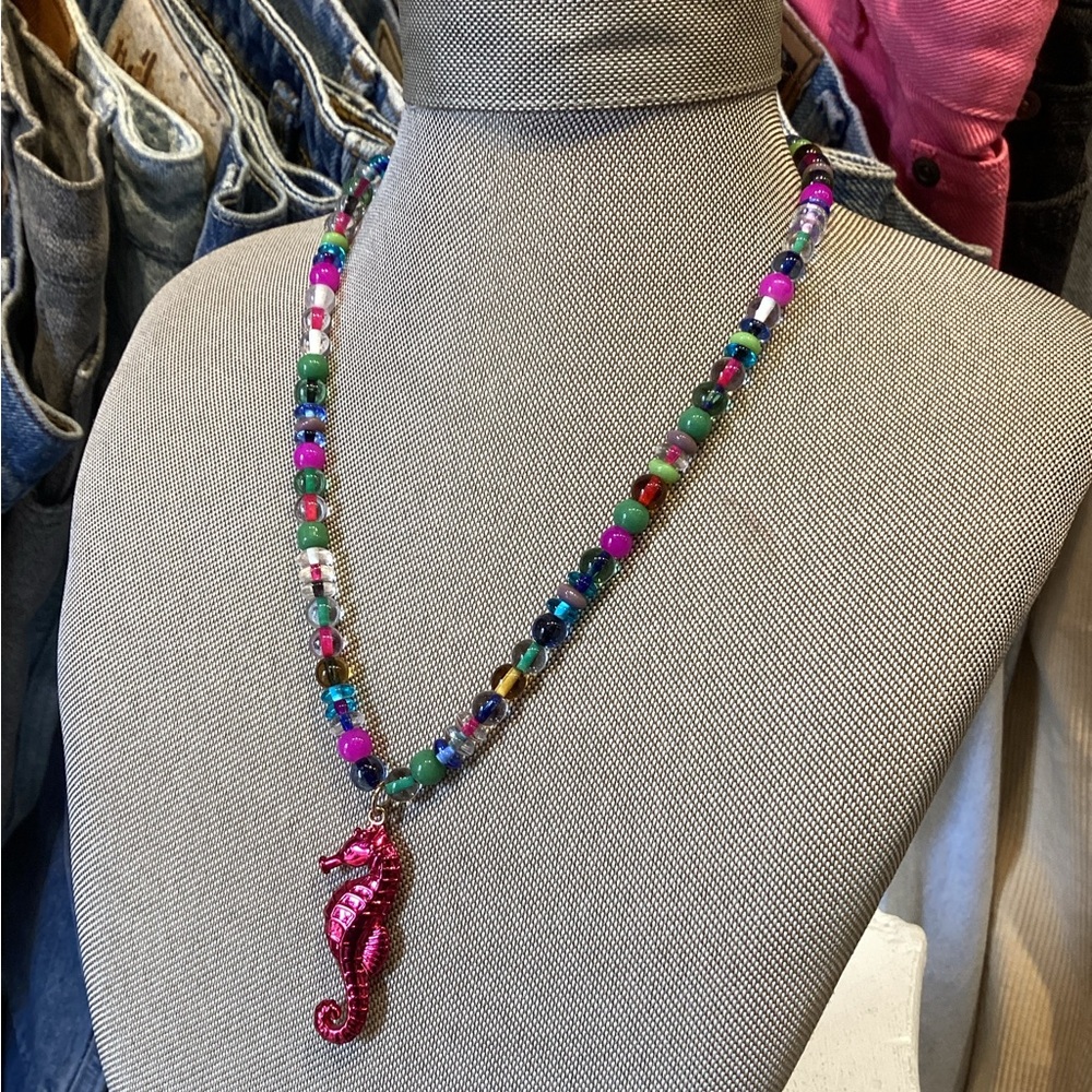 Johma candy kid Colorful Beaded Necklace with Seahorse Pendant